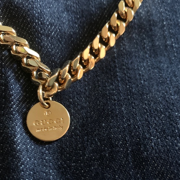 Gucci Navy Blue Denim Jeans with Gold Chain and Button Accent New With Tags - Picture 4 of 15